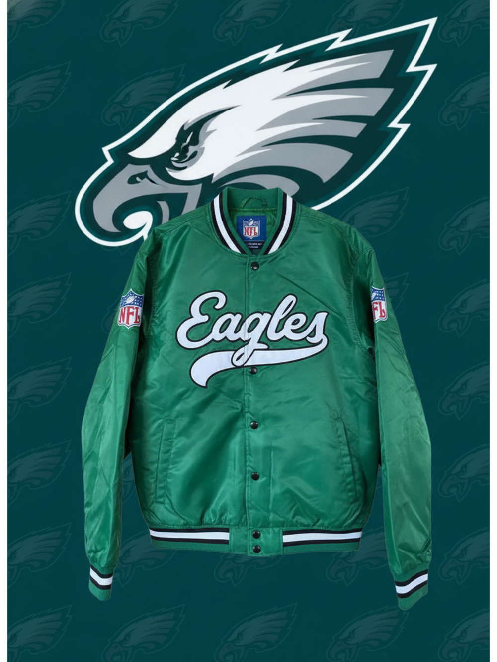 Philadelphia Eagles Satin Bomber Jacket - Size Men's XL